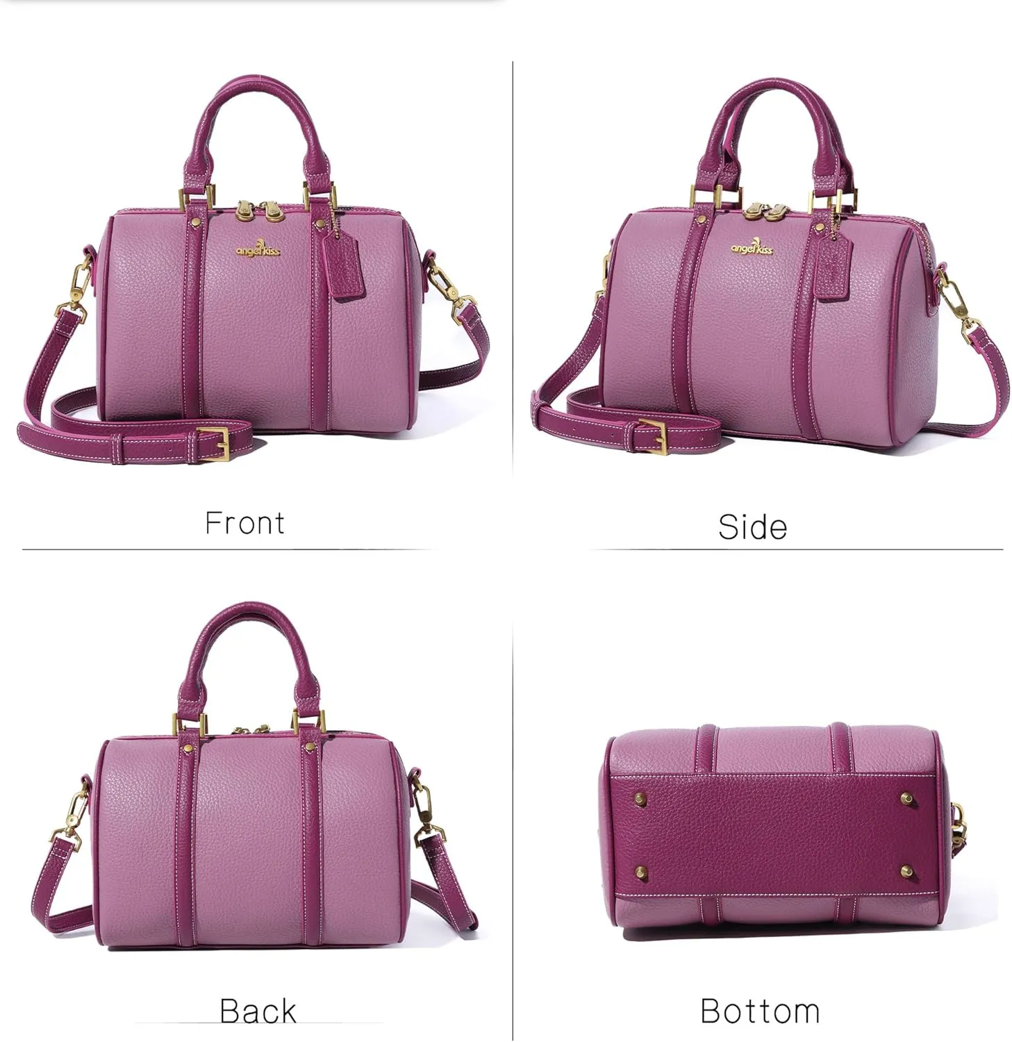 Angel Kiss Women Satchel Purses and Handbags Vegan Leather Boston Barrel Bag Top Handle Shoulder Purse with Crossbody Strap