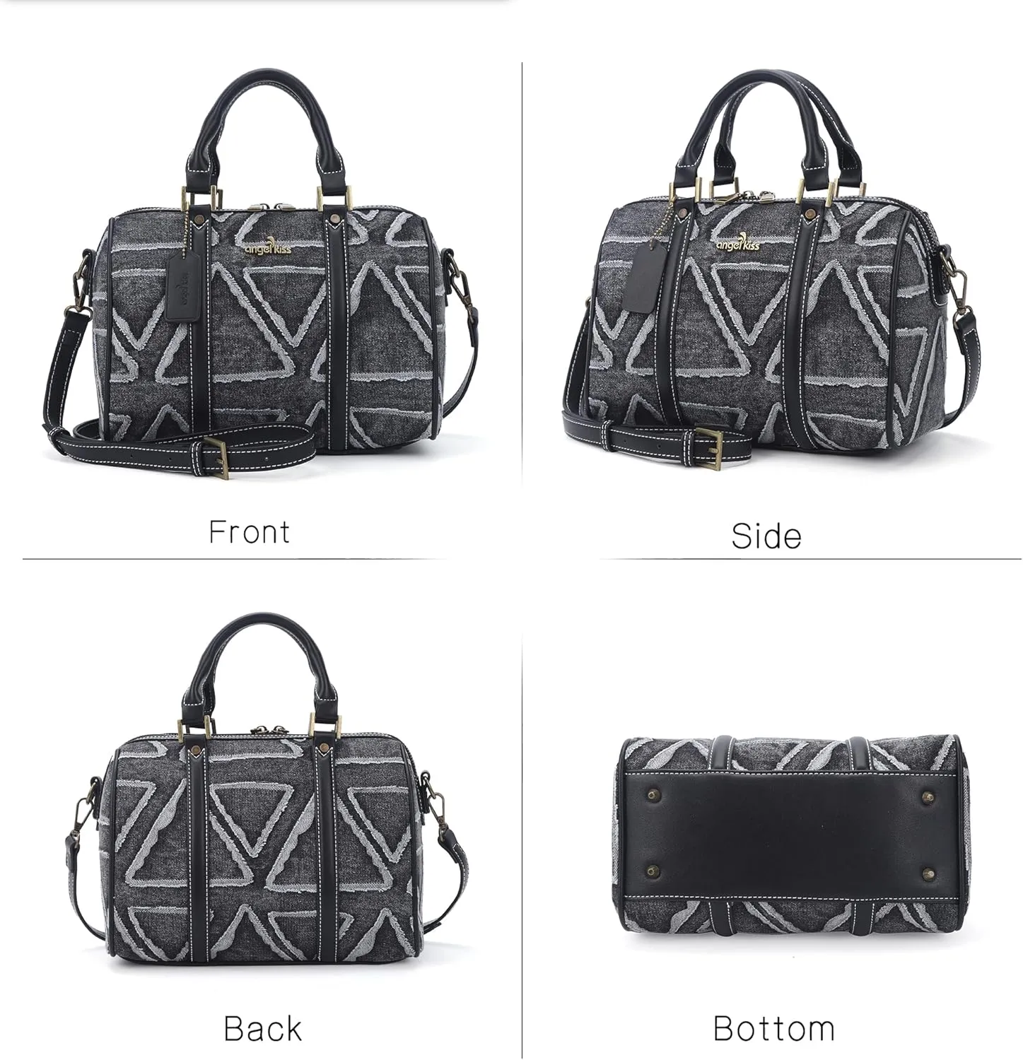 Angel Kiss Women Satchel Purses and Handbags Vegan Leather Boston Barrel Bag Top Handle Shoulder Purse with Crossbody Strap