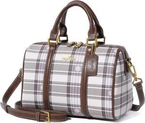 Angel Kiss Women Satchel Purses and Handbags Vegan Leather Boston Barrel Bag Top Handle Shoulder Purse with Crossbody Strap