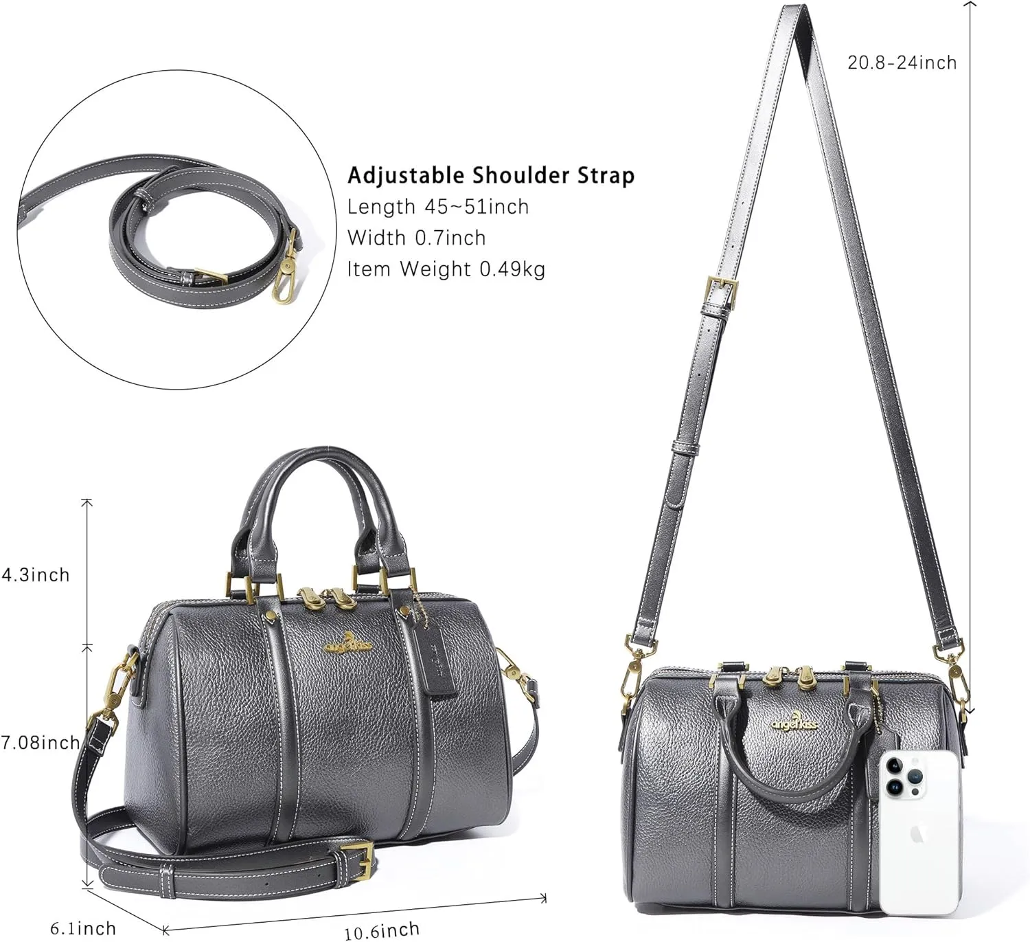 Angel Kiss Women Satchel Purses and Handbags Vegan Leather Boston Barrel Bag Top Handle Shoulder Purse with Crossbody Strap