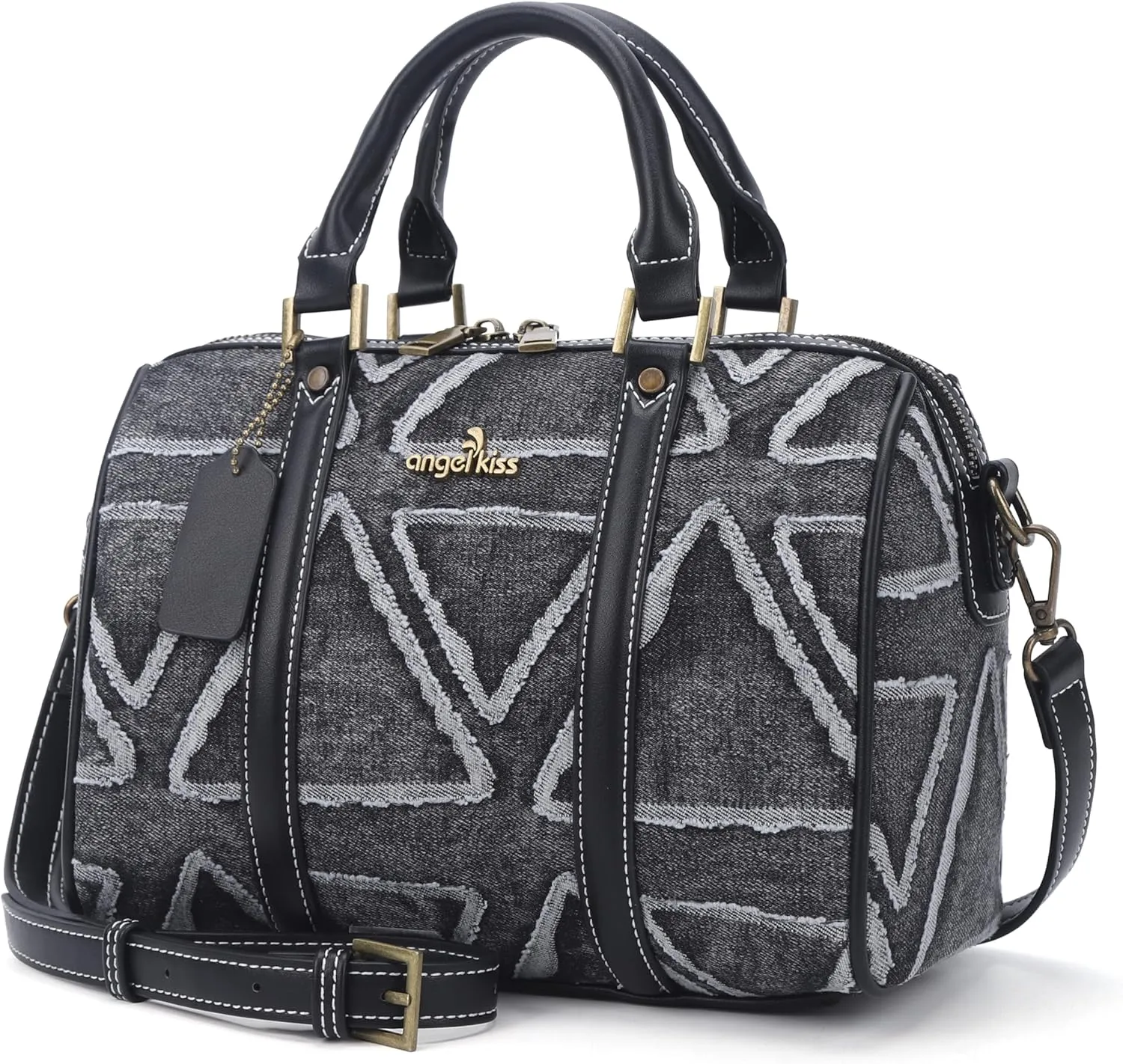 Angel Kiss Women Satchel Purses and Handbags Vegan Leather Boston Barrel Bag Top Handle Shoulder Purse with Crossbody Strap