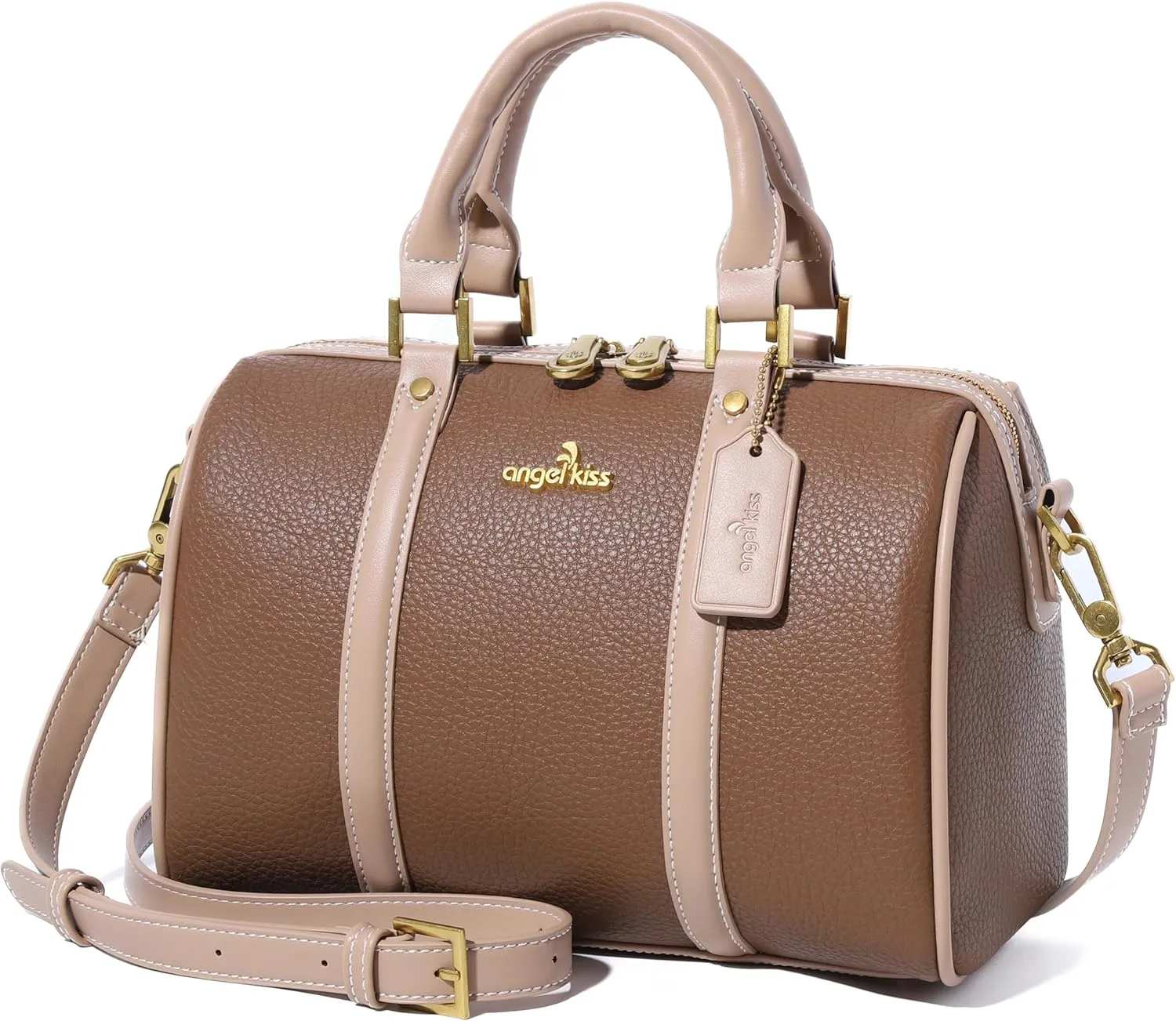 Angel Kiss Women Satchel Purses and Handbags Vegan Leather Boston Barrel Bag Top Handle Shoulder Purse with Crossbody Strap