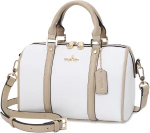 Angel Kiss Women Satchel Purses and Handbags Vegan Leather Boston Barrel Bag Top Handle Shoulder Purse with Crossbody Strap