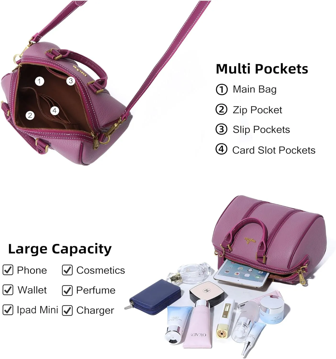 Angel Kiss Women Satchel Purses and Handbags Vegan Leather Boston Barrel Bag Top Handle Shoulder Purse with Crossbody Strap