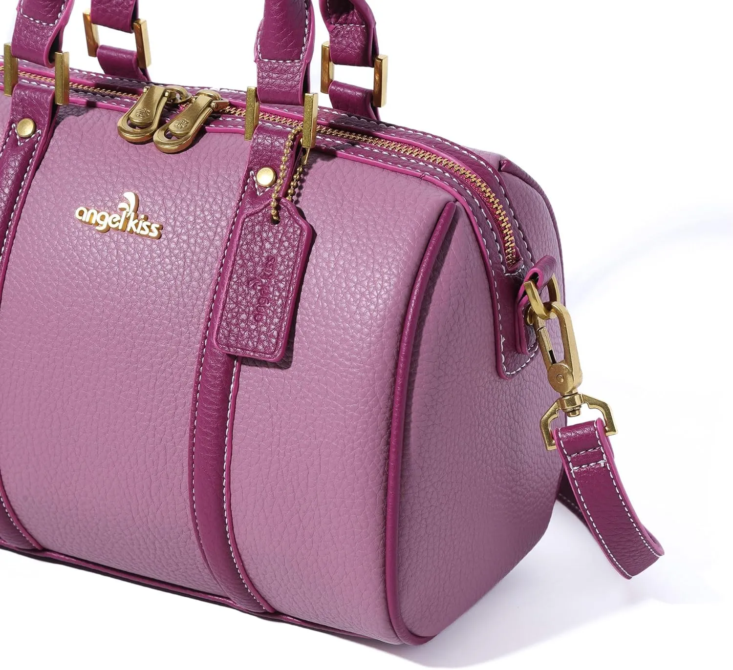 Angel Kiss Women Satchel Purses and Handbags Vegan Leather Boston Barrel Bag Top Handle Shoulder Purse with Crossbody Strap