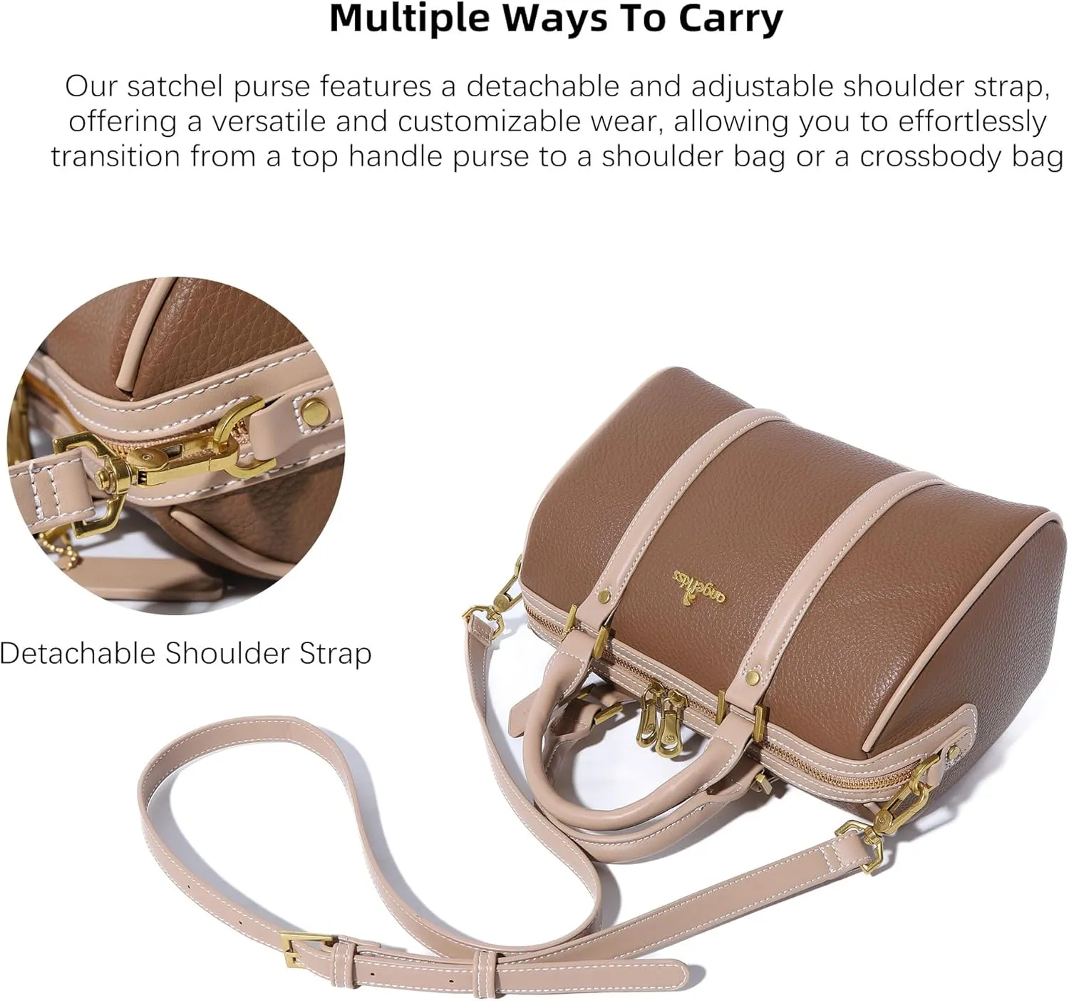 Angel Kiss Women Satchel Purses and Handbags Vegan Leather Boston Barrel Bag Top Handle Shoulder Purse with Crossbody Strap