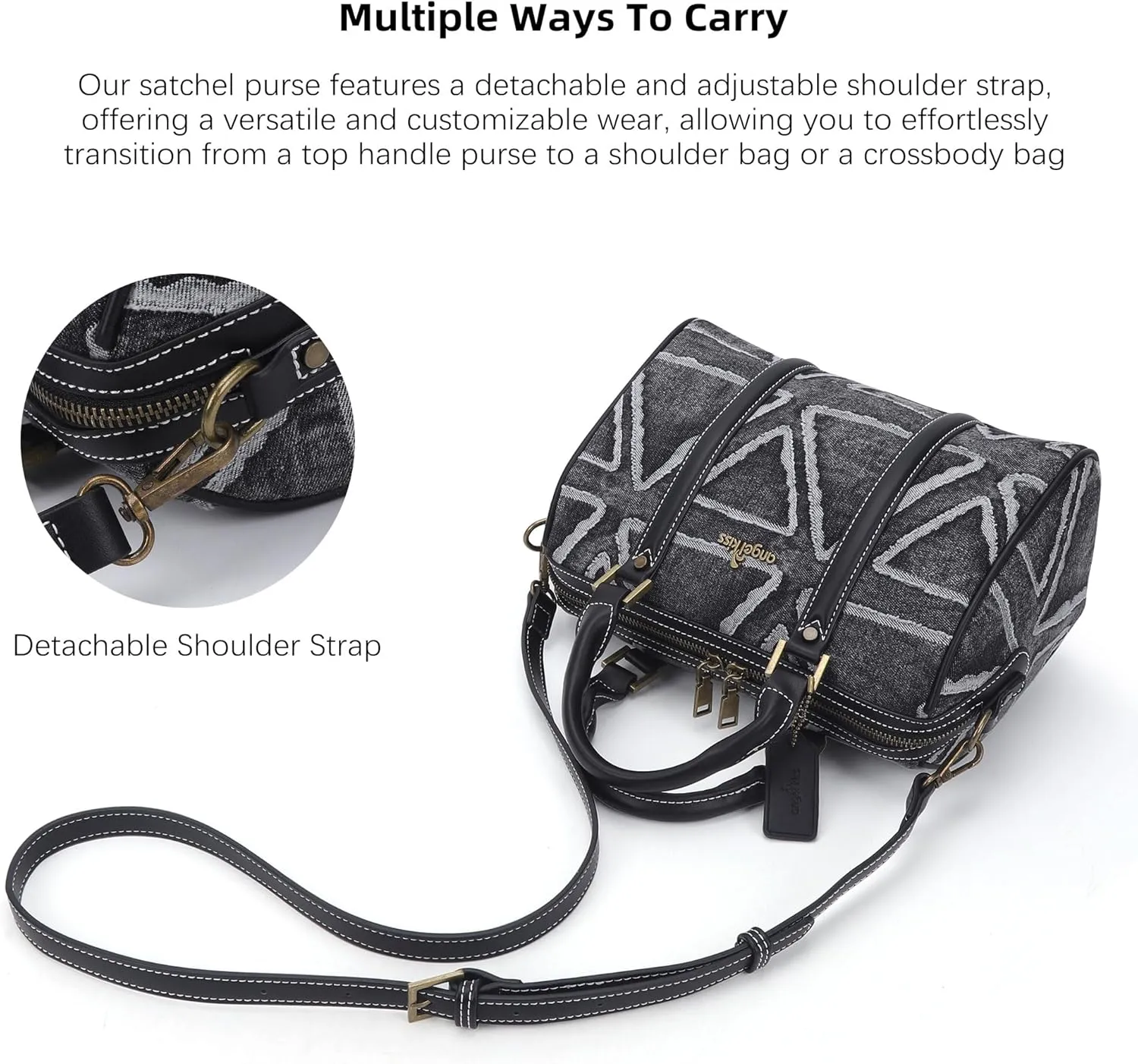 Angel Kiss Women Satchel Purses and Handbags Vegan Leather Boston Barrel Bag Top Handle Shoulder Purse with Crossbody Strap