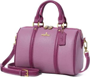 Angel Kiss Women Satchel Purses and Handbags Vegan Leather Boston Barrel Bag Top Handle Shoulder Purse with Crossbody Strap