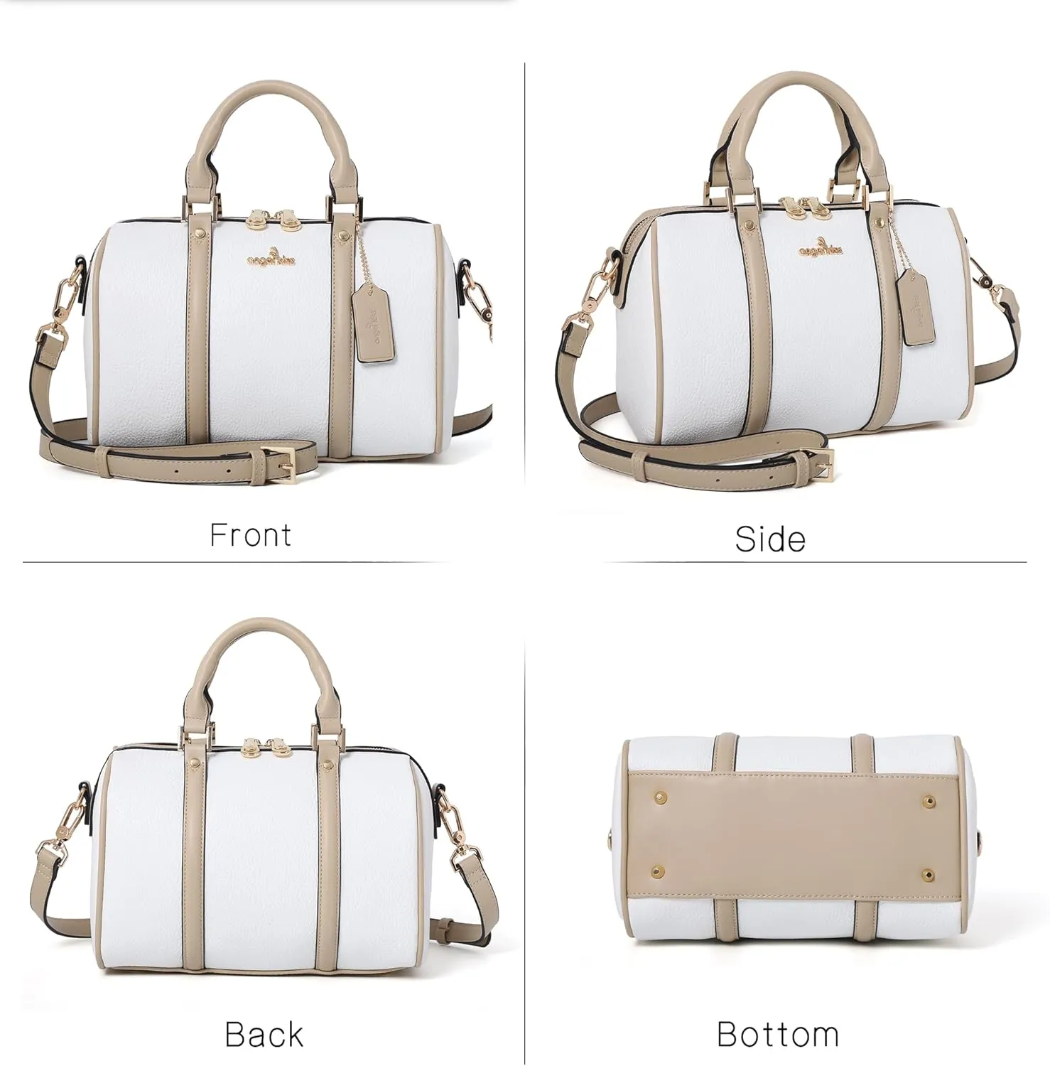 Angel Kiss Women Satchel Purses and Handbags Vegan Leather Boston Barrel Bag Top Handle Shoulder Purse with Crossbody Strap