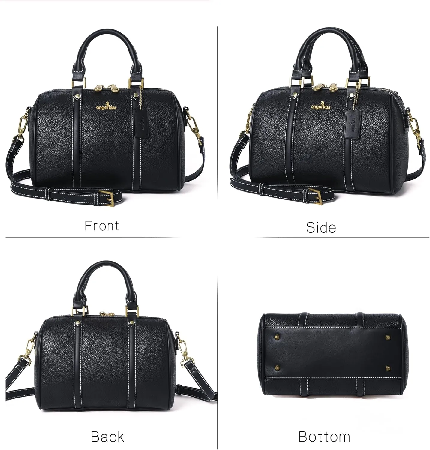 Angel Kiss Women Satchel Purses and Handbags Vegan Leather Boston Barrel Bag Top Handle Shoulder Purse with Crossbody Strap
