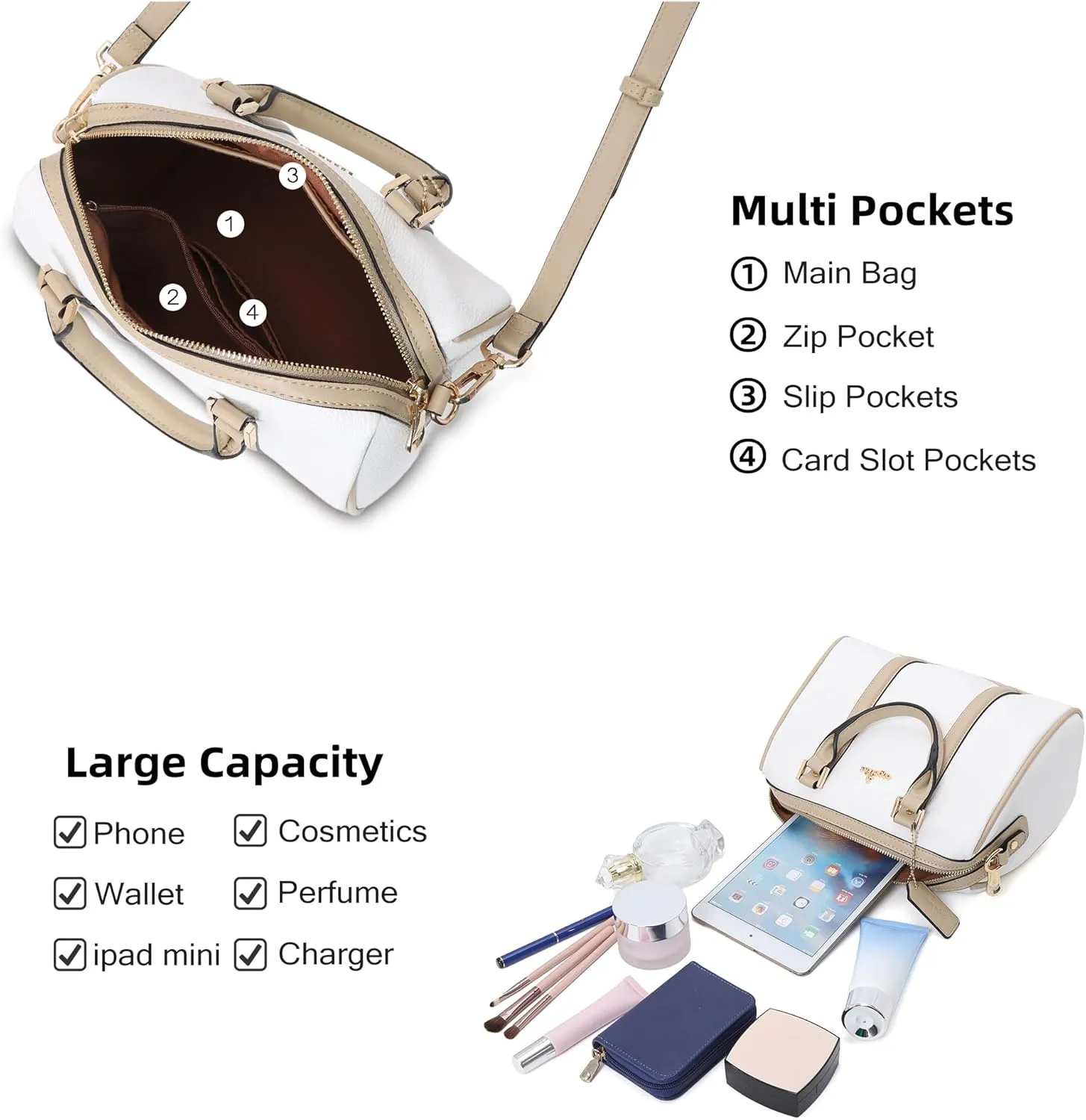 Angel Kiss Women Satchel Purses and Handbags Vegan Leather Boston Barrel Bag Top Handle Shoulder Purse with Crossbody Strap