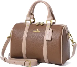 Angel Kiss Women Satchel Purses and Handbags Vegan Leather Boston Barrel Bag Top Handle Shoulder Purse with Crossbody Strap