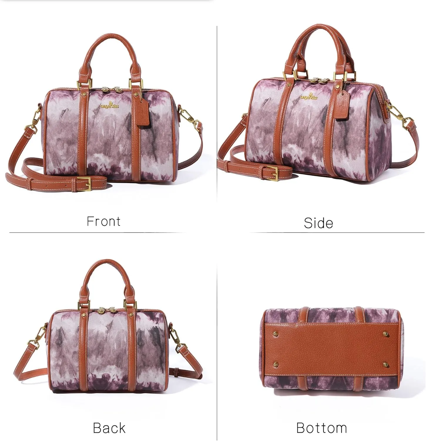 Angel Kiss Women Satchel Purses and Handbags Vegan Leather Boston Barrel Bag Top Handle Shoulder Purse with Crossbody Strap