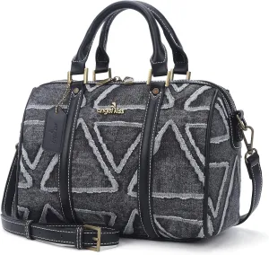 Angel Kiss Women Satchel Purses and Handbags Vegan Leather Boston Barrel Bag Top Handle Shoulder Purse with Crossbody Strap