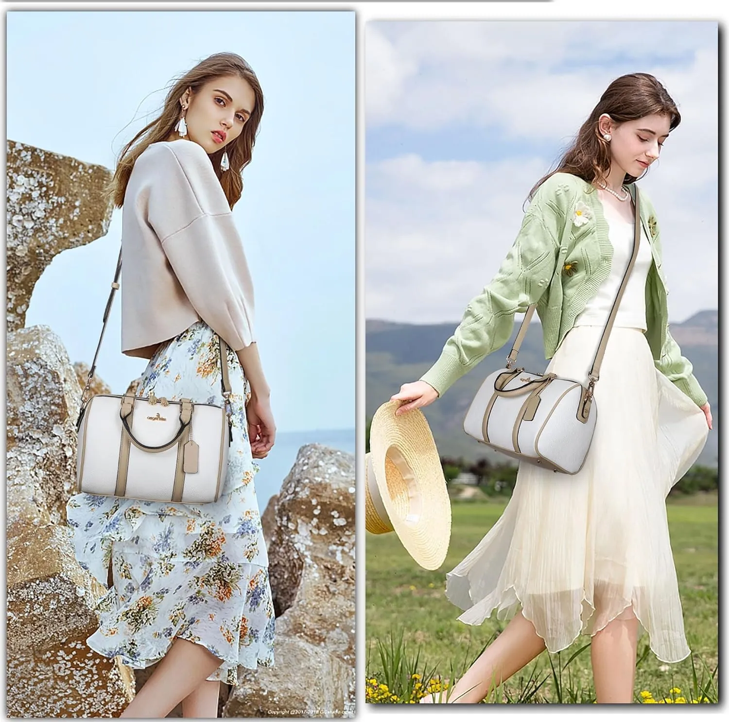 Angel Kiss Women Satchel Purses and Handbags Vegan Leather Boston Barrel Bag Top Handle Shoulder Purse with Crossbody Strap