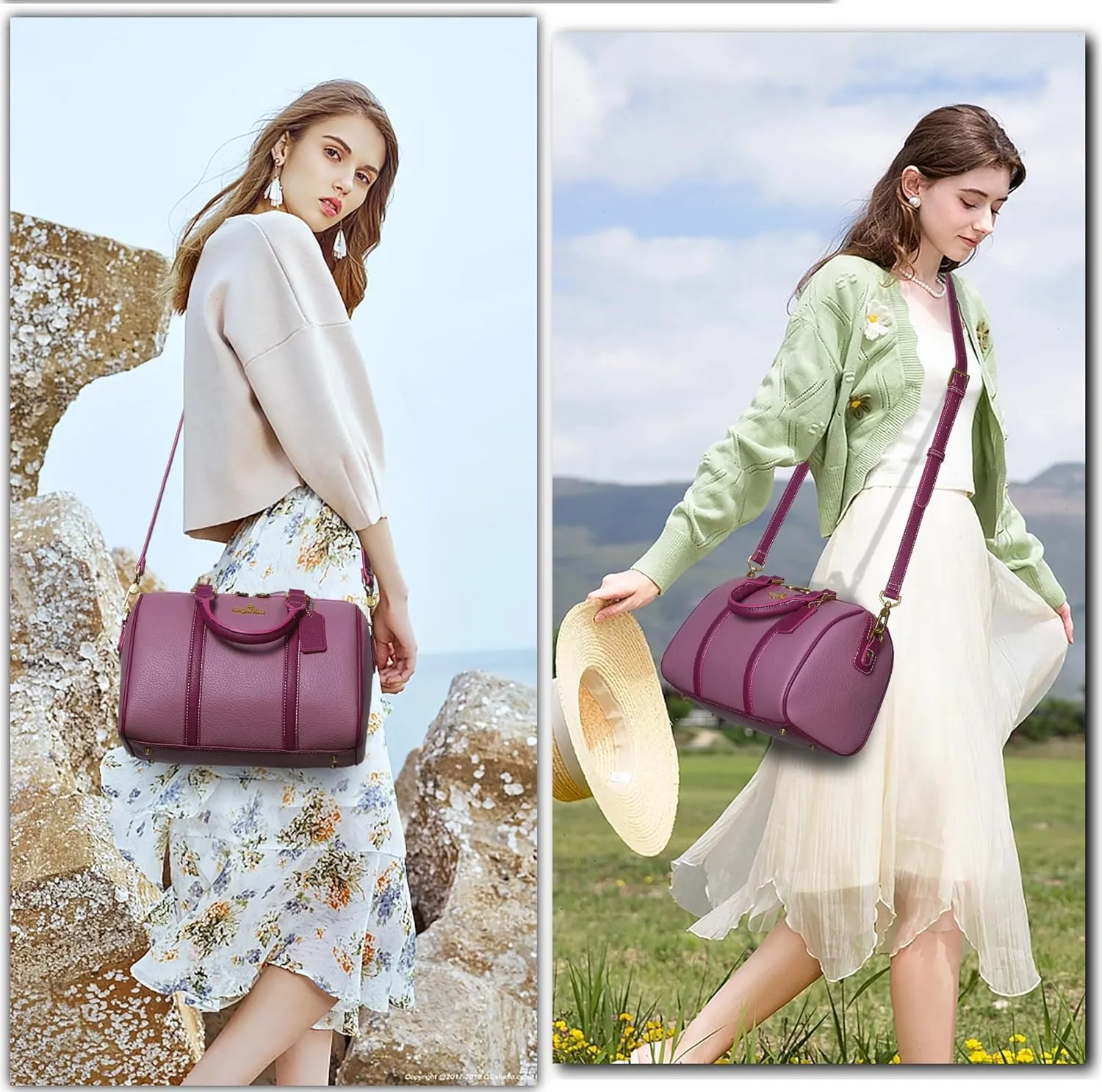 Angel Kiss Women Satchel Purses and Handbags Vegan Leather Boston Barrel Bag Top Handle Shoulder Purse with Crossbody Strap