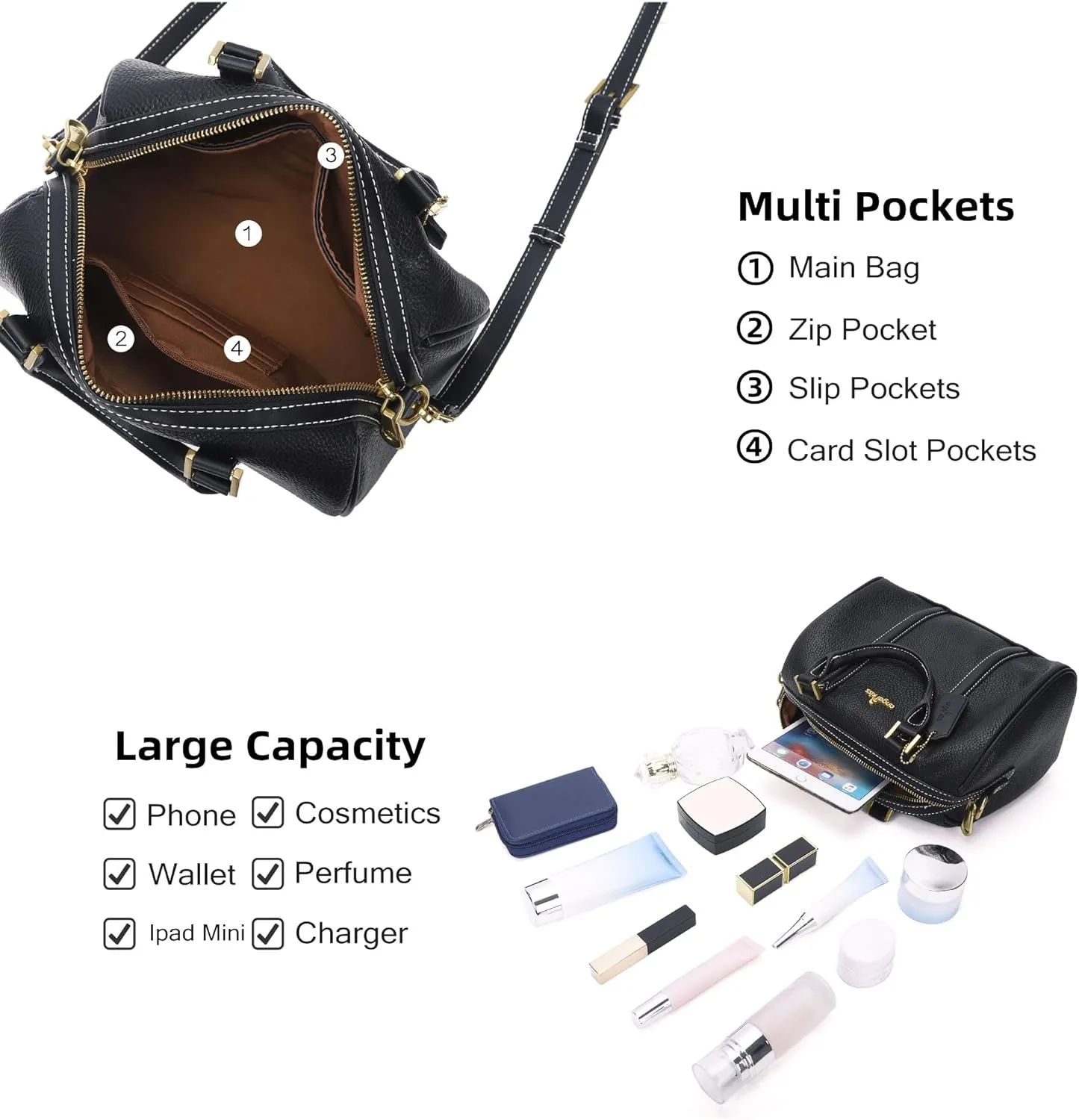 Angel Kiss Women Satchel Purses and Handbags Vegan Leather Boston Barrel Bag Top Handle Shoulder Purse with Crossbody Strap