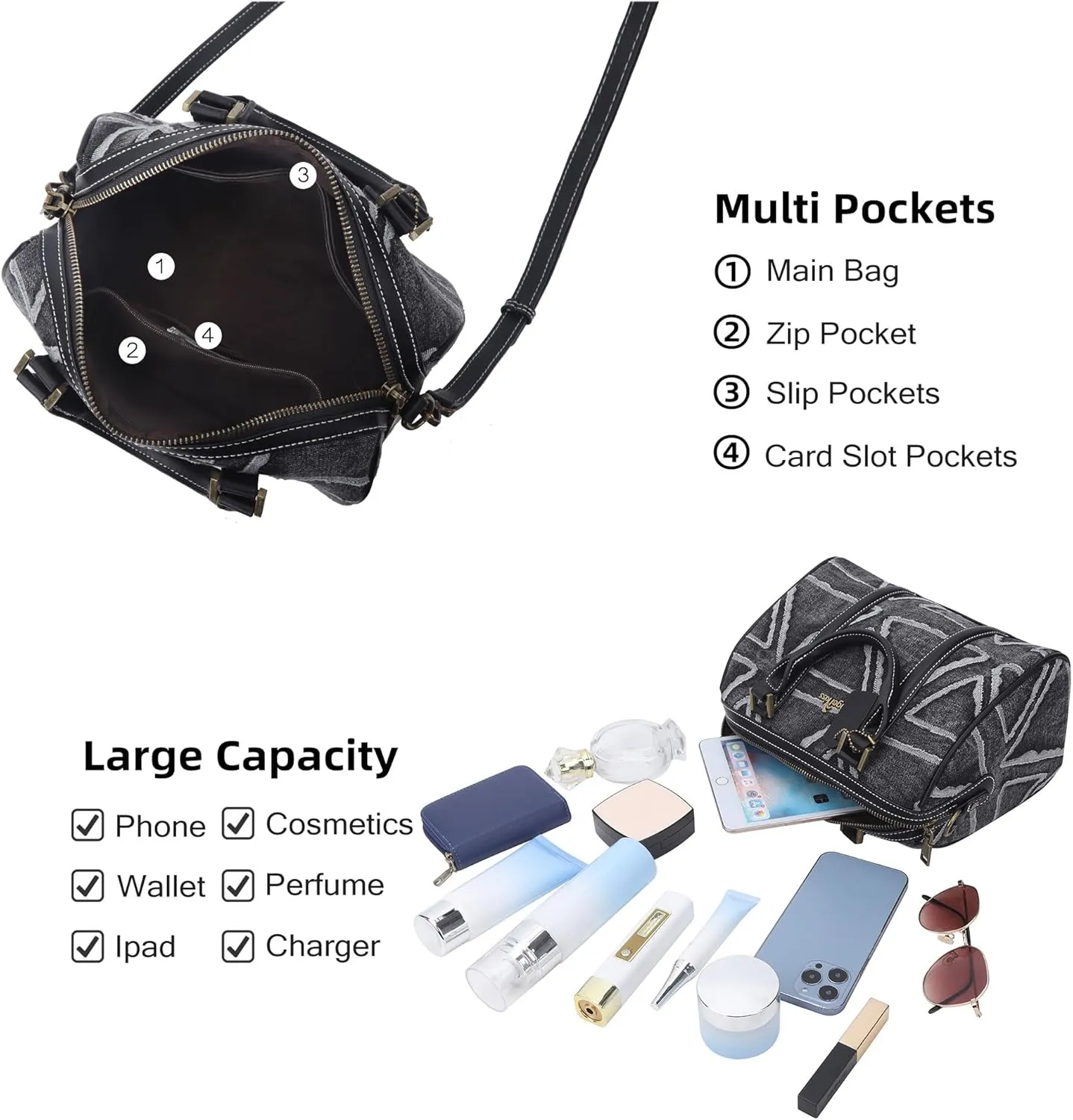 Angel Kiss Women Satchel Purses and Handbags Vegan Leather Boston Barrel Bag Top Handle Shoulder Purse with Crossbody Strap