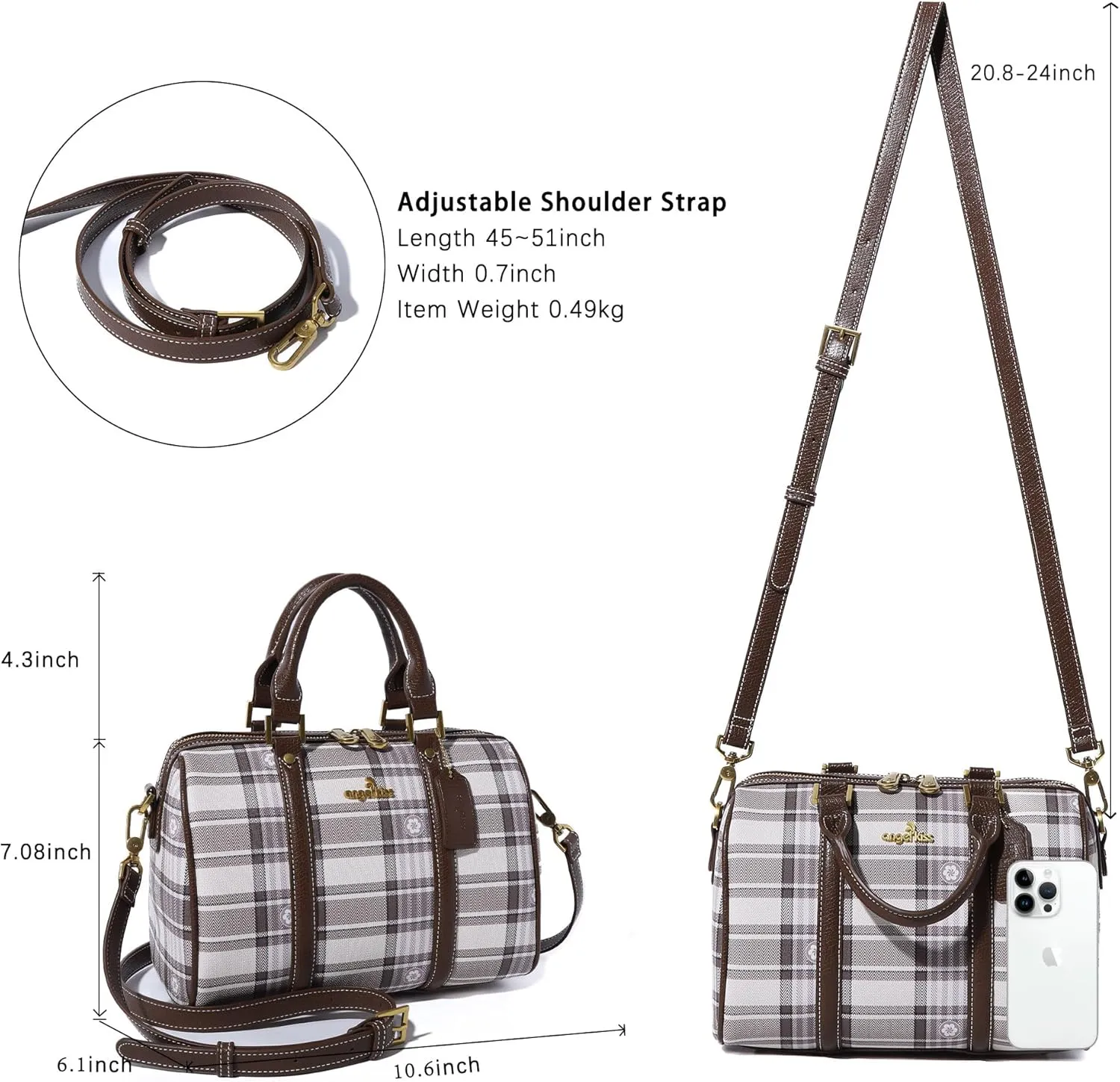 Angel Kiss Women Satchel Purses and Handbags Vegan Leather Boston Barrel Bag Top Handle Shoulder Purse with Crossbody Strap