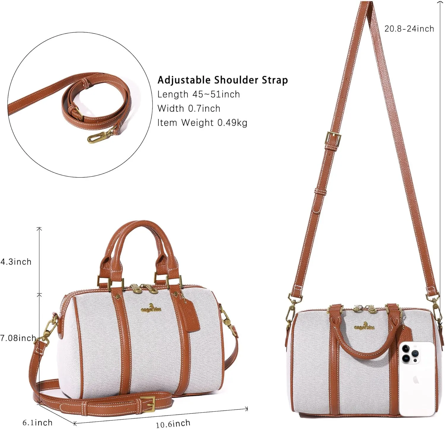 Angel Kiss Women Satchel Purses and Handbags Vegan Leather Boston Barrel Bag Top Handle Shoulder Purse with Crossbody Strap