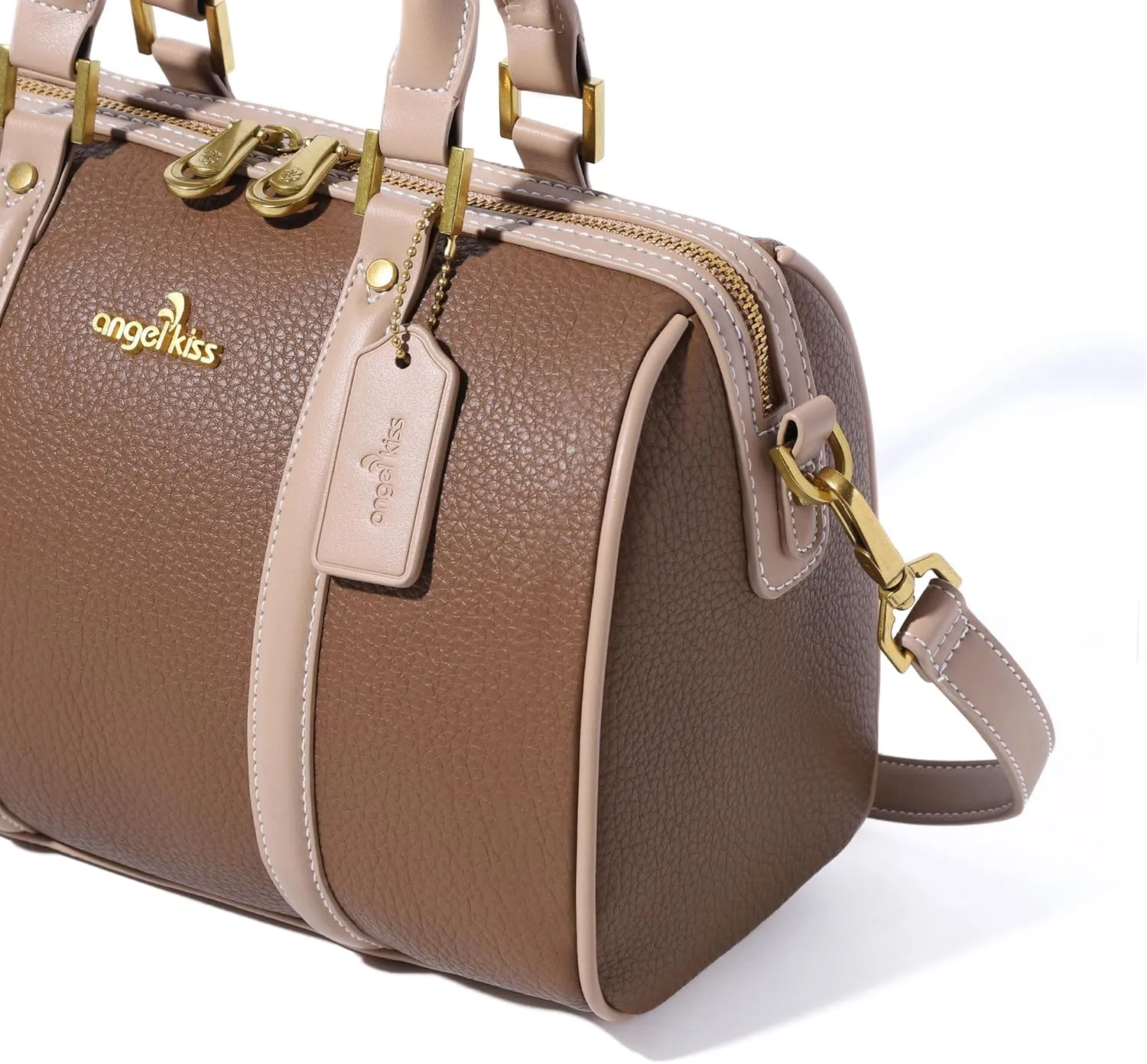 Angel Kiss Women Satchel Purses and Handbags Vegan Leather Boston Barrel Bag Top Handle Shoulder Purse with Crossbody Strap