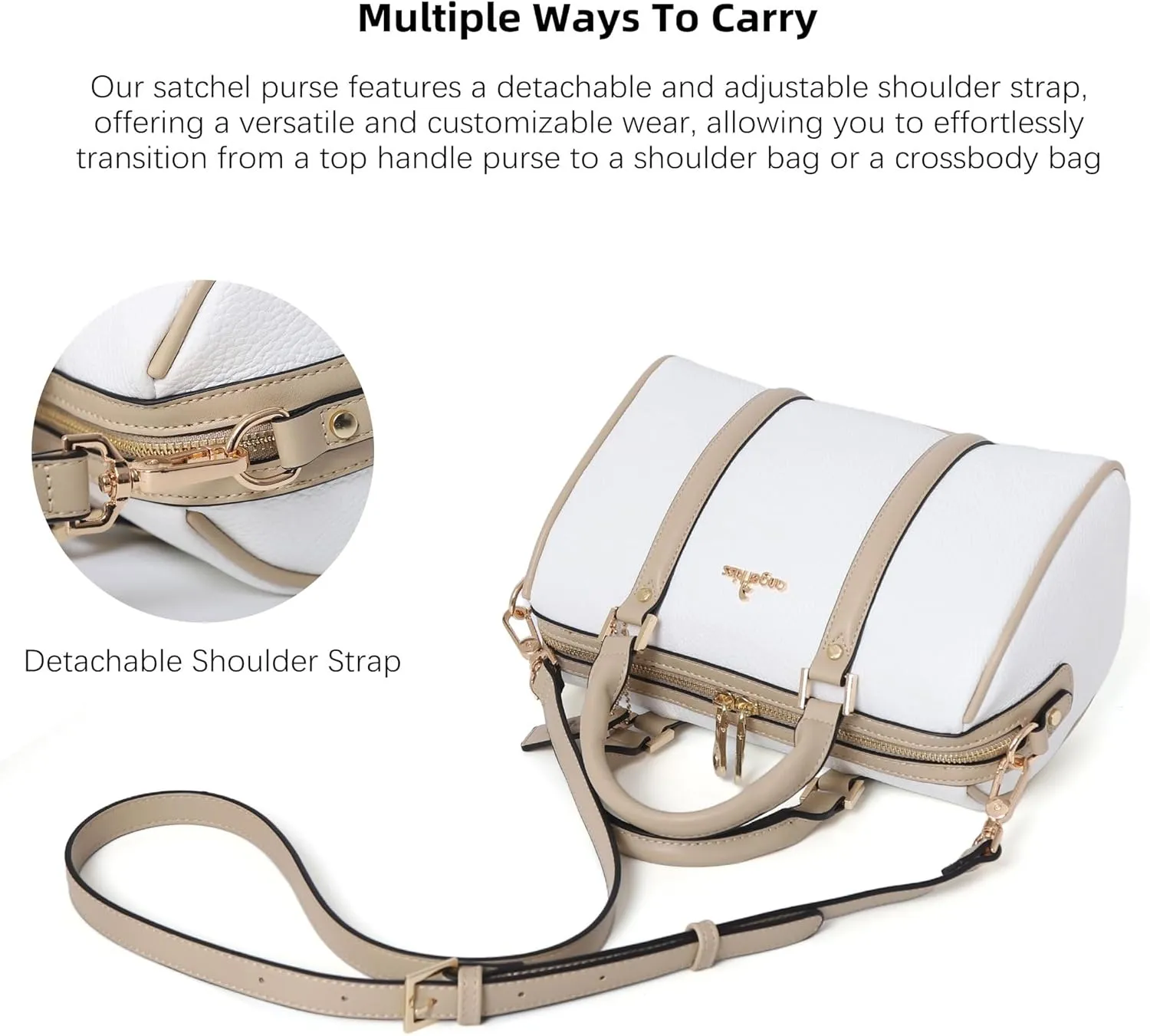 Angel Kiss Women Satchel Purses and Handbags Vegan Leather Boston Barrel Bag Top Handle Shoulder Purse with Crossbody Strap
