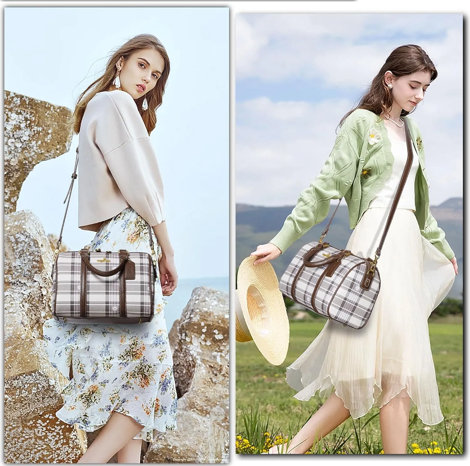 Angel Kiss Women Satchel Purses and Handbags Vegan Leather Boston Barrel Bag Top Handle Shoulder Purse with Crossbody Strap