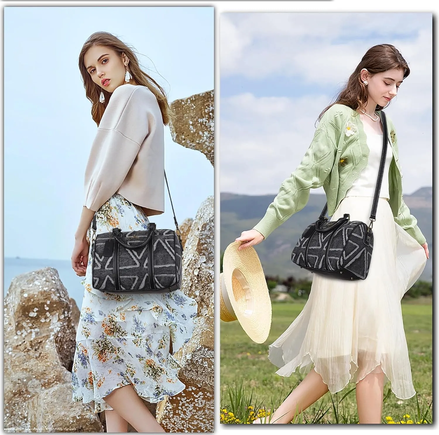 Angel Kiss Women Satchel Purses and Handbags Vegan Leather Boston Barrel Bag Top Handle Shoulder Purse with Crossbody Strap