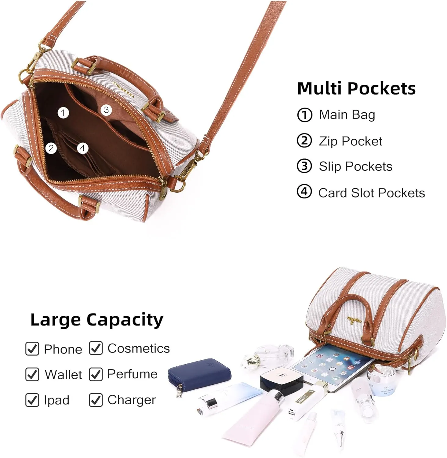 Angel Kiss Women Satchel Purses and Handbags Vegan Leather Boston Barrel Bag Top Handle Shoulder Purse with Crossbody Strap