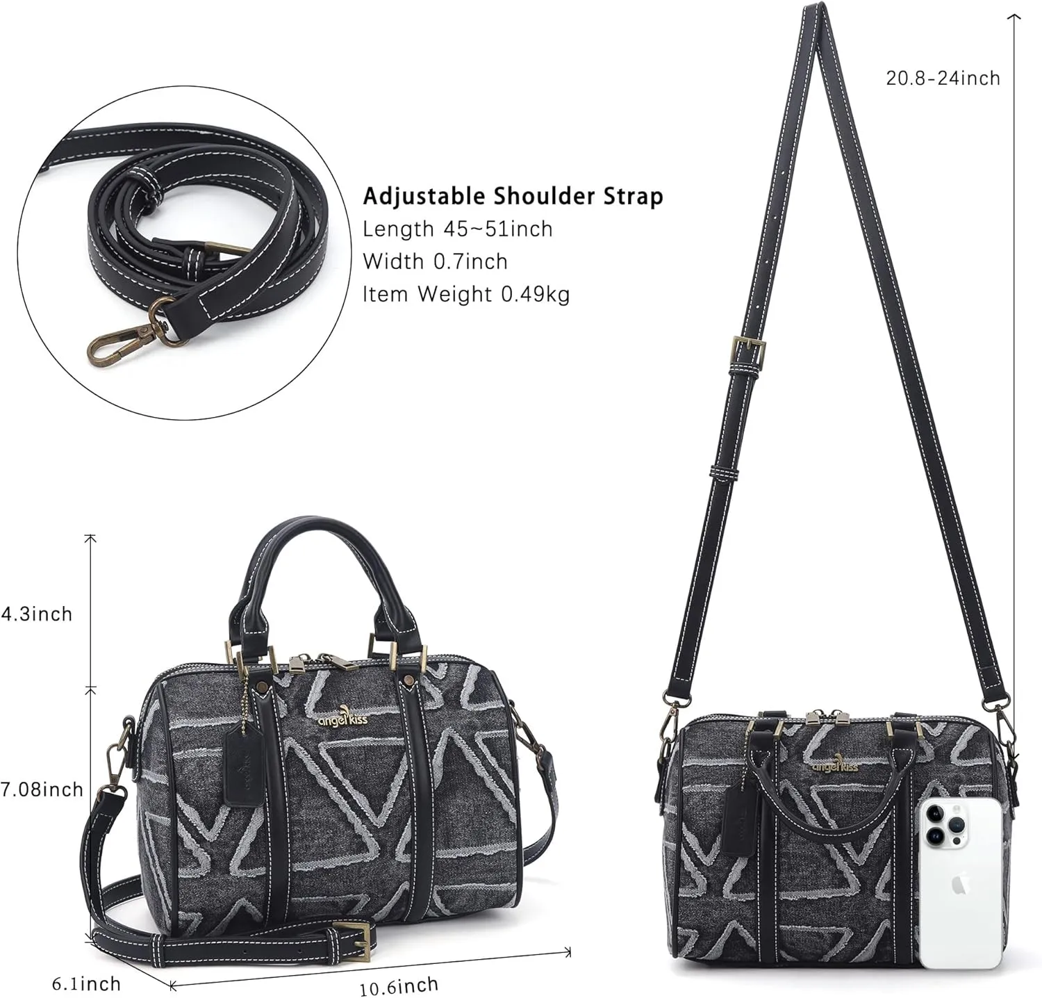 Angel Kiss Women Satchel Purses and Handbags Vegan Leather Boston Barrel Bag Top Handle Shoulder Purse with Crossbody Strap