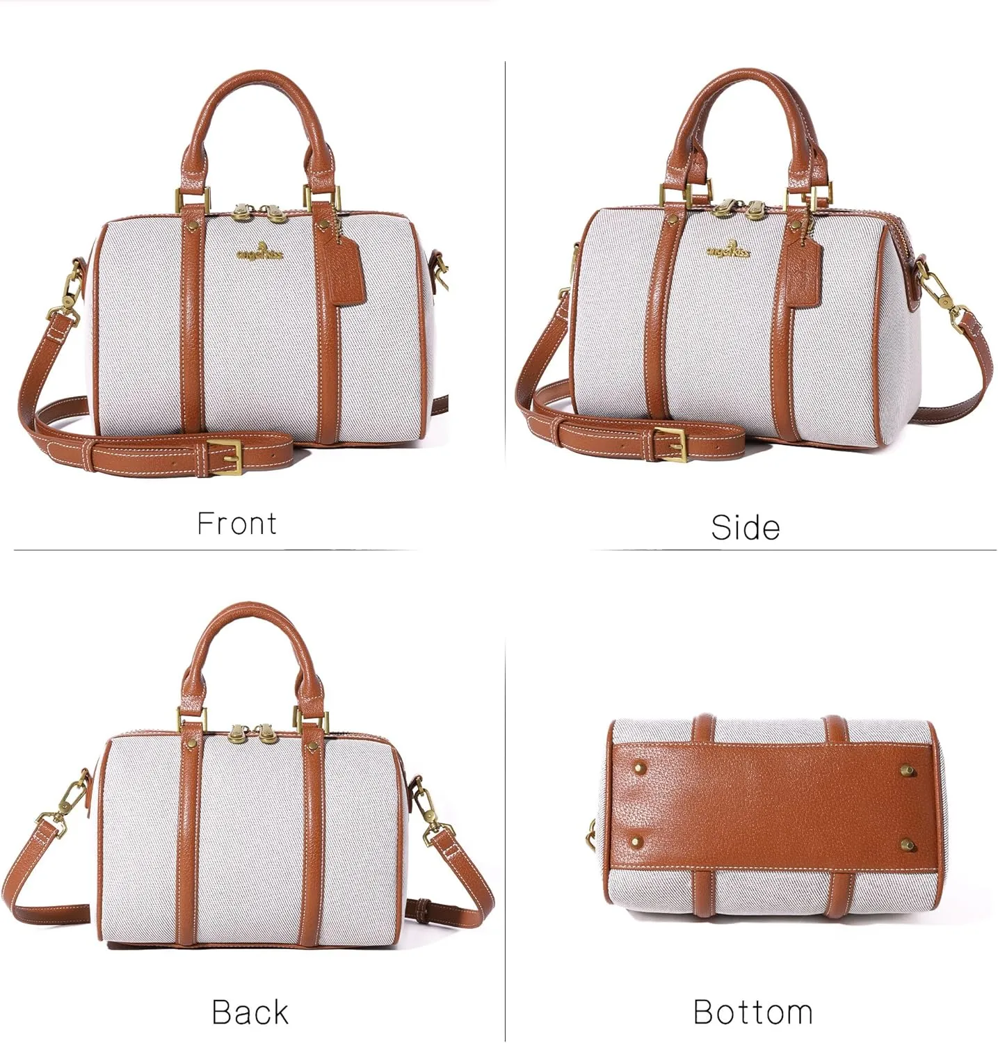 Angel Kiss Women Satchel Purses and Handbags Vegan Leather Boston Barrel Bag Top Handle Shoulder Purse with Crossbody Strap