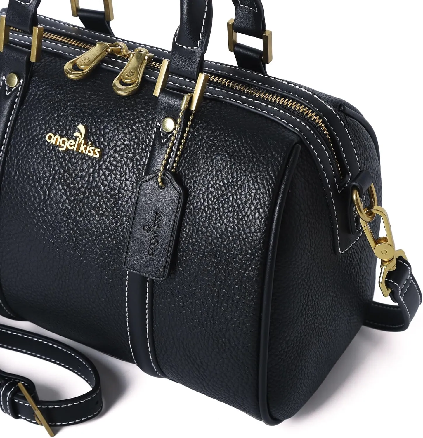 Angel Kiss Women Satchel Purses and Handbags Vegan Leather Boston Barrel Bag Top Handle Shoulder Purse with Crossbody Strap