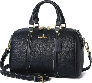 Angel Kiss Women Satchel Purses and Handbags Vegan Leather Boston Barrel Bag Top Handle Shoulder Purse with Crossbody Strap