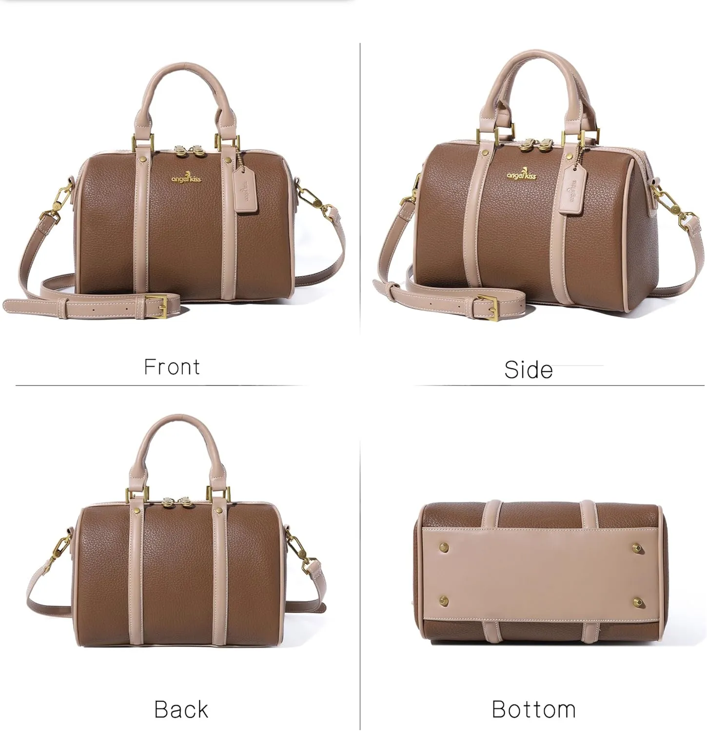 Angel Kiss Women Satchel Purses and Handbags Vegan Leather Boston Barrel Bag Top Handle Shoulder Purse with Crossbody Strap