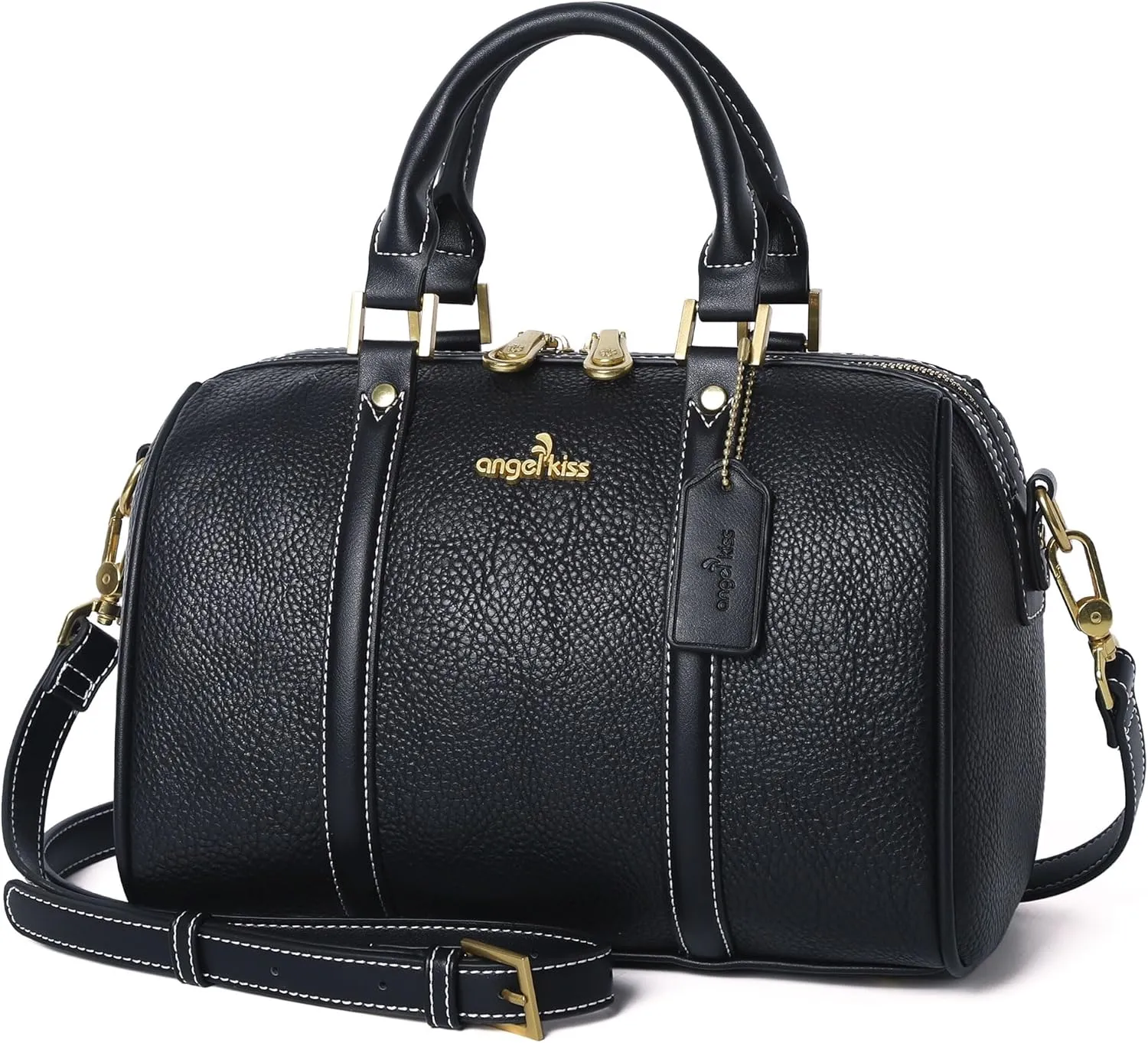 Angel Kiss Women Satchel Purses and Handbags Vegan Leather Boston Barrel Bag Top Handle Shoulder Purse with Crossbody Strap