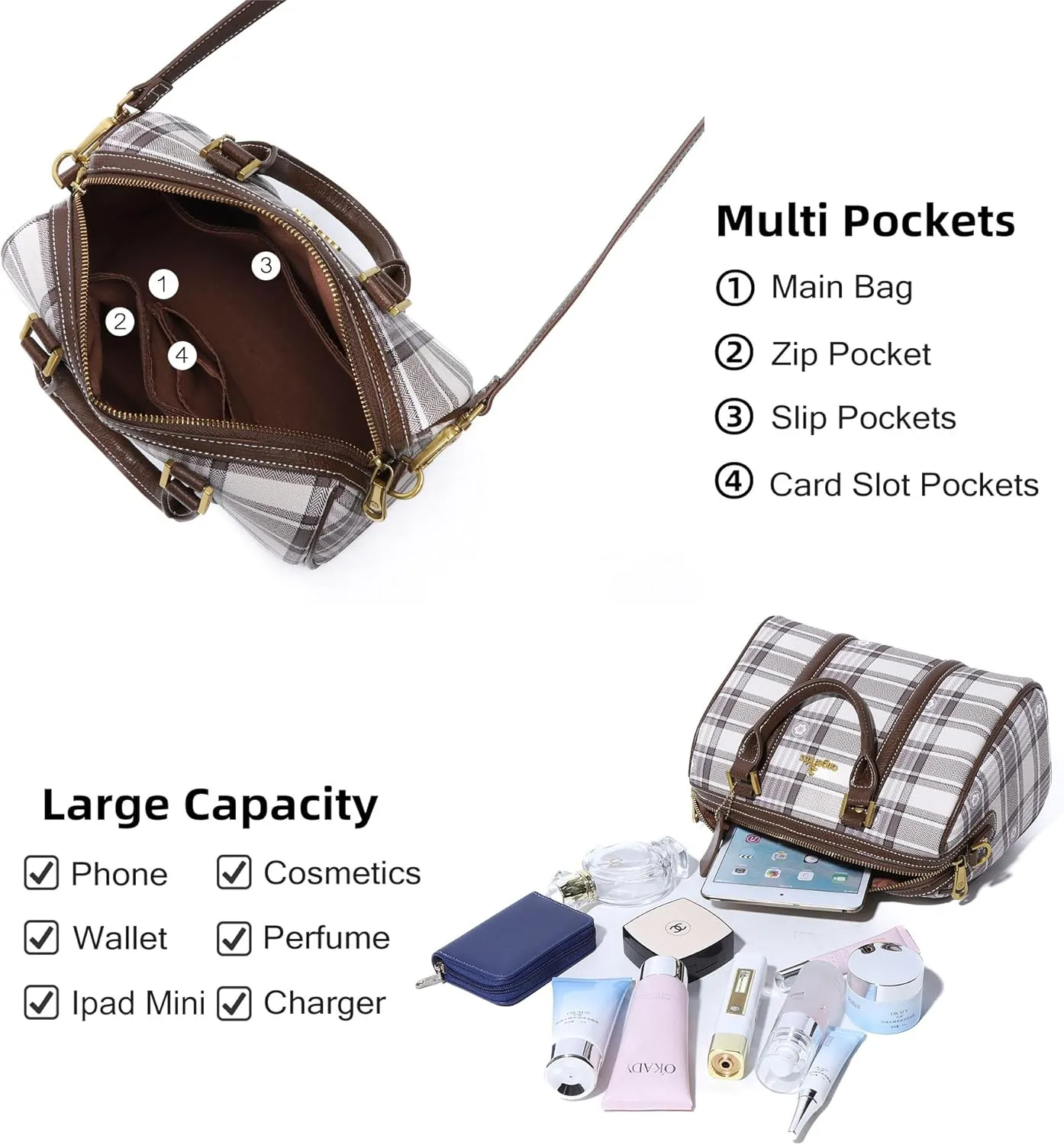 Angel Kiss Women Satchel Purses and Handbags Vegan Leather Boston Barrel Bag Top Handle Shoulder Purse with Crossbody Strap