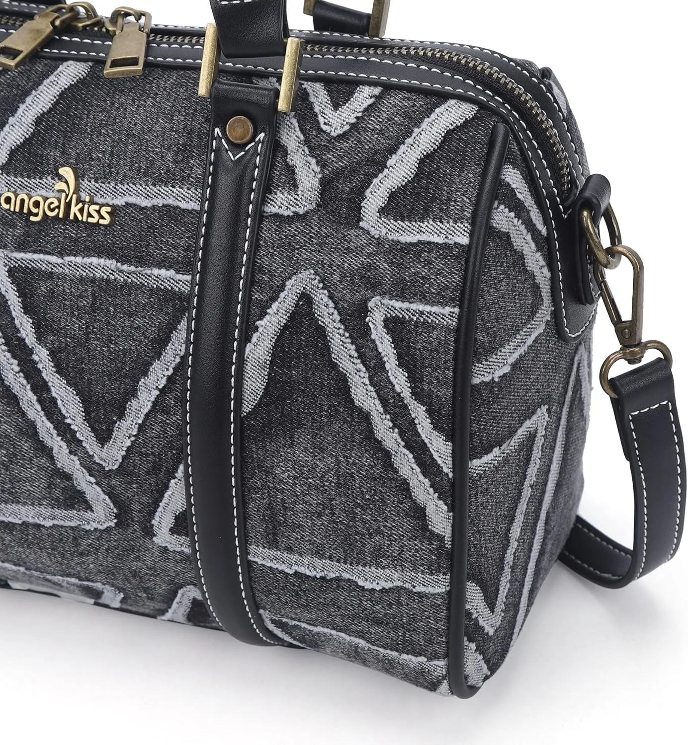 Angel Kiss Women Satchel Purses and Handbags Vegan Leather Boston Barrel Bag Top Handle Shoulder Purse with Crossbody Strap