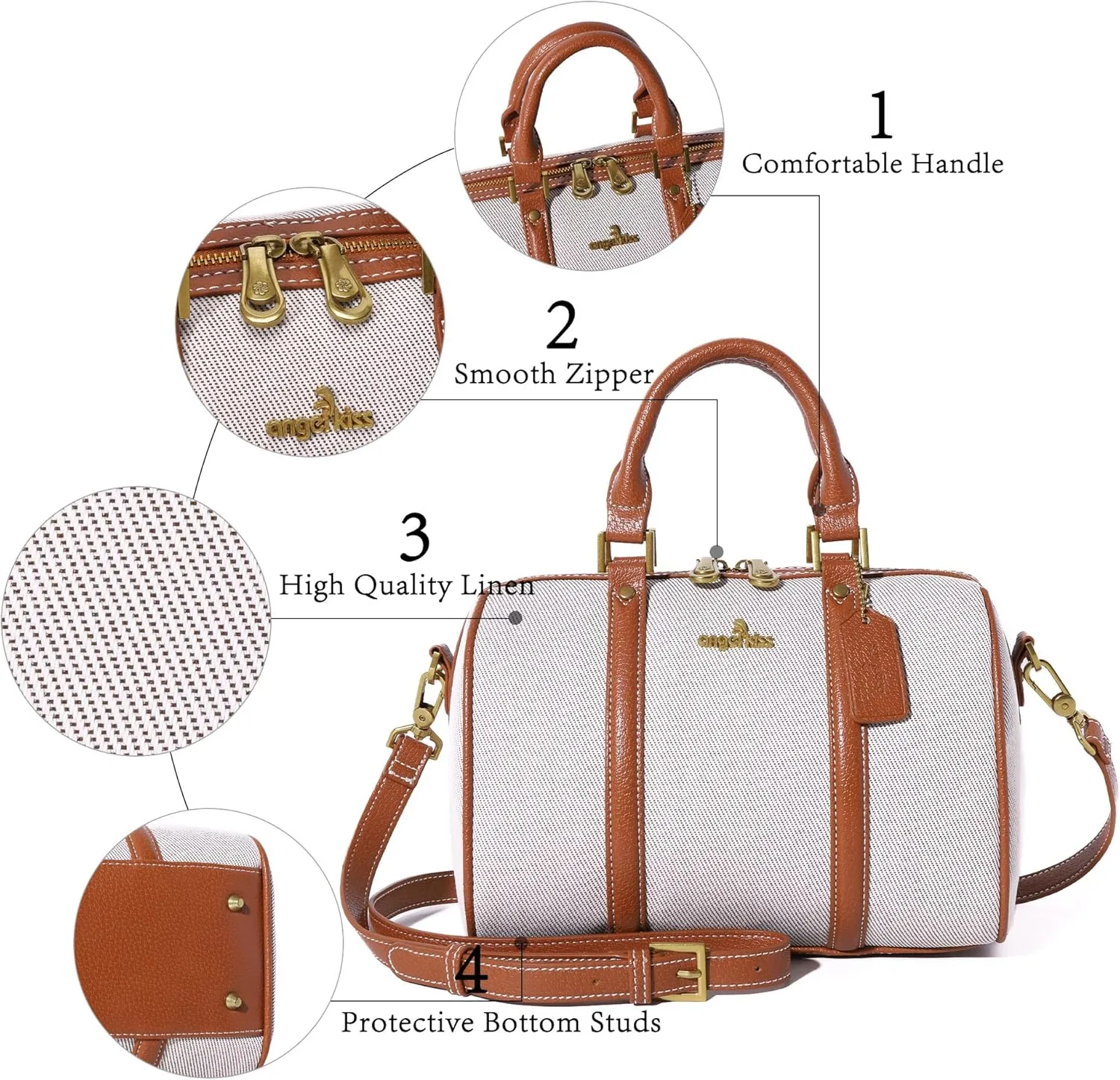 Angel Kiss Women Satchel Purses and Handbags Vegan Leather Boston Barrel Bag Top Handle Shoulder Purse with Crossbody Strap