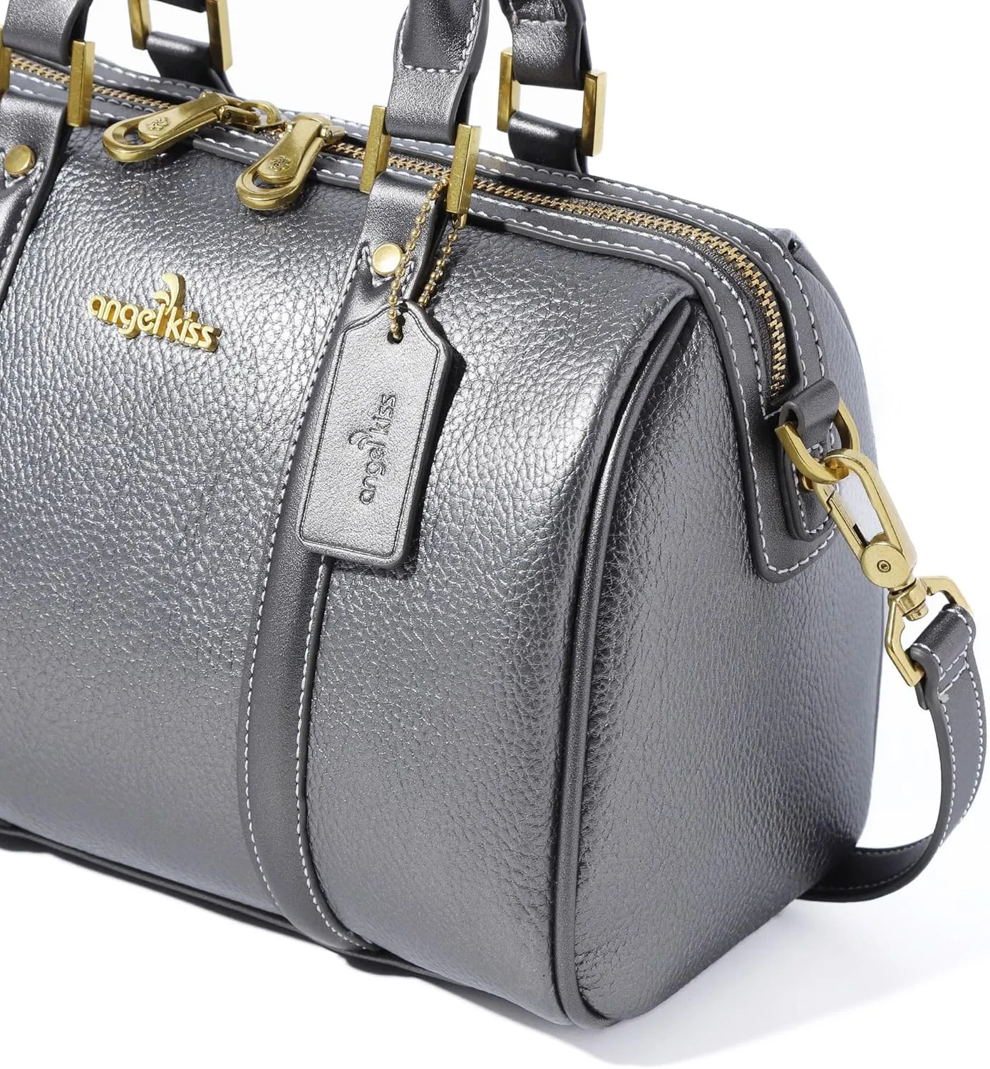 Angel Kiss Women Satchel Purses and Handbags Vegan Leather Boston Barrel Bag Top Handle Shoulder Purse with Crossbody Strap