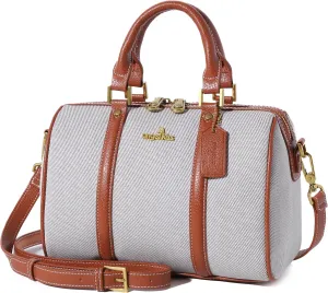 Angel Kiss Women Satchel Purses and Handbags Vegan Leather Boston Barrel Bag Top Handle Shoulder Purse with Crossbody Strap