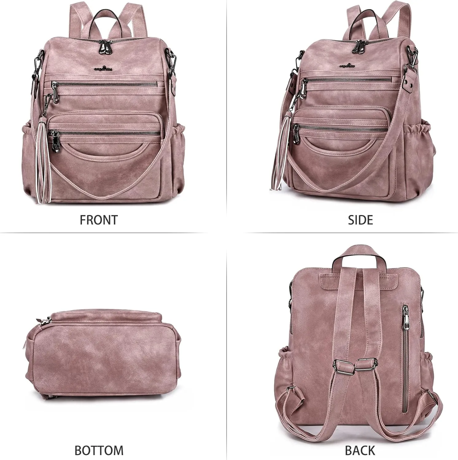 Angel Kiss Women's Backpacks & Purse - PU Leather Zipper Casual Backpacks & Shoulder Bags