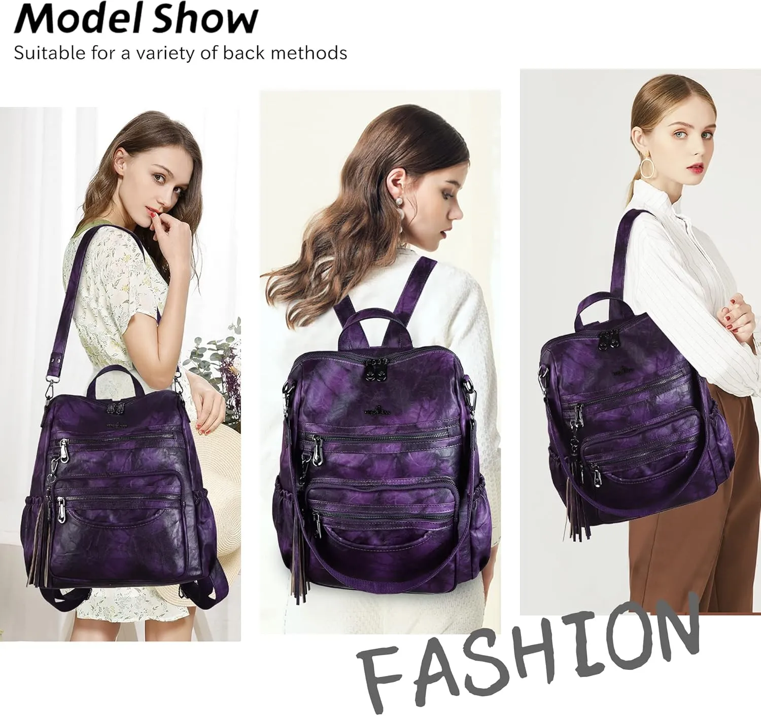 Angel Kiss Women's Backpacks & Purse - PU Leather Zipper Casual Backpacks & Shoulder Bags