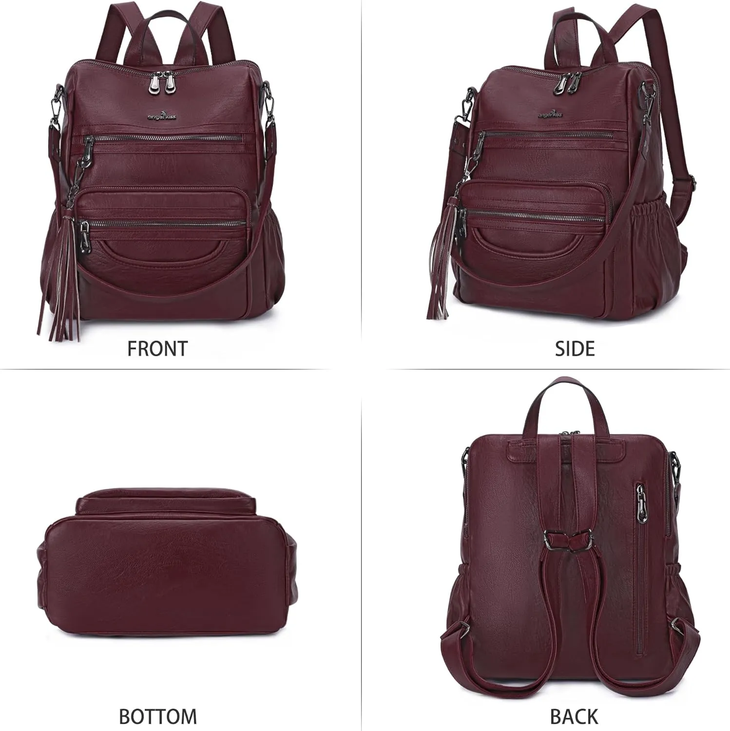 Angel Kiss Women's Backpacks & Purse - PU Leather Zipper Casual Backpacks & Shoulder Bags