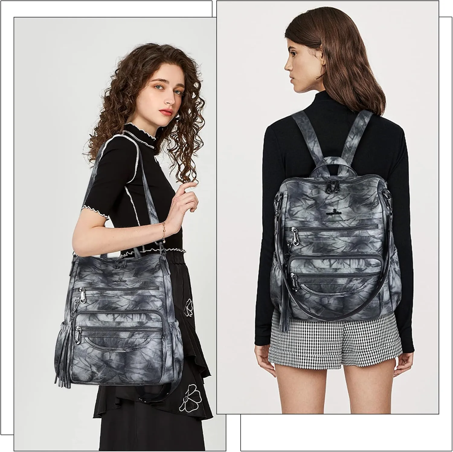 Angel Kiss Women's Backpacks & Purse - PU Leather Zipper Casual Backpacks & Shoulder Bags
