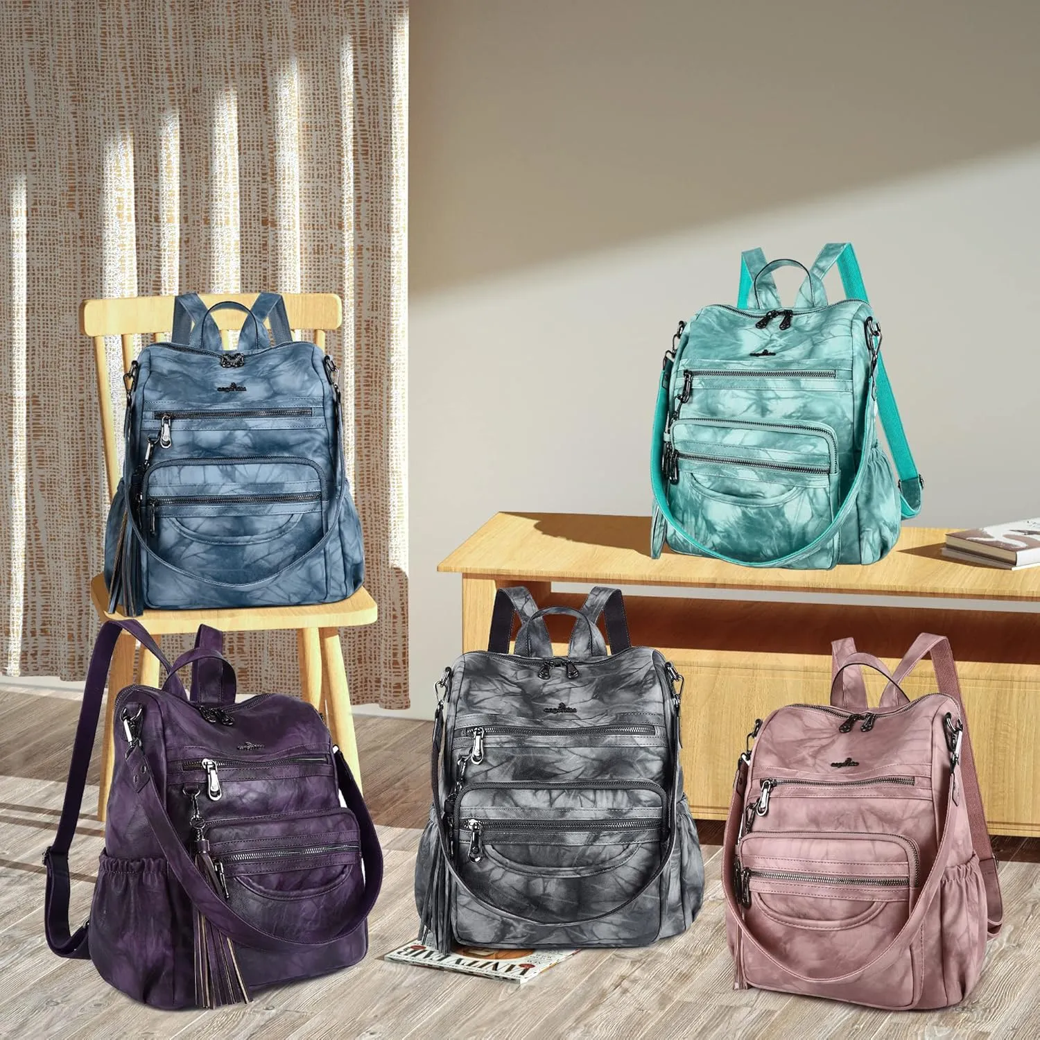Angel Kiss Women's Backpacks & Purse - PU Leather Zipper Casual Backpacks & Shoulder Bags
