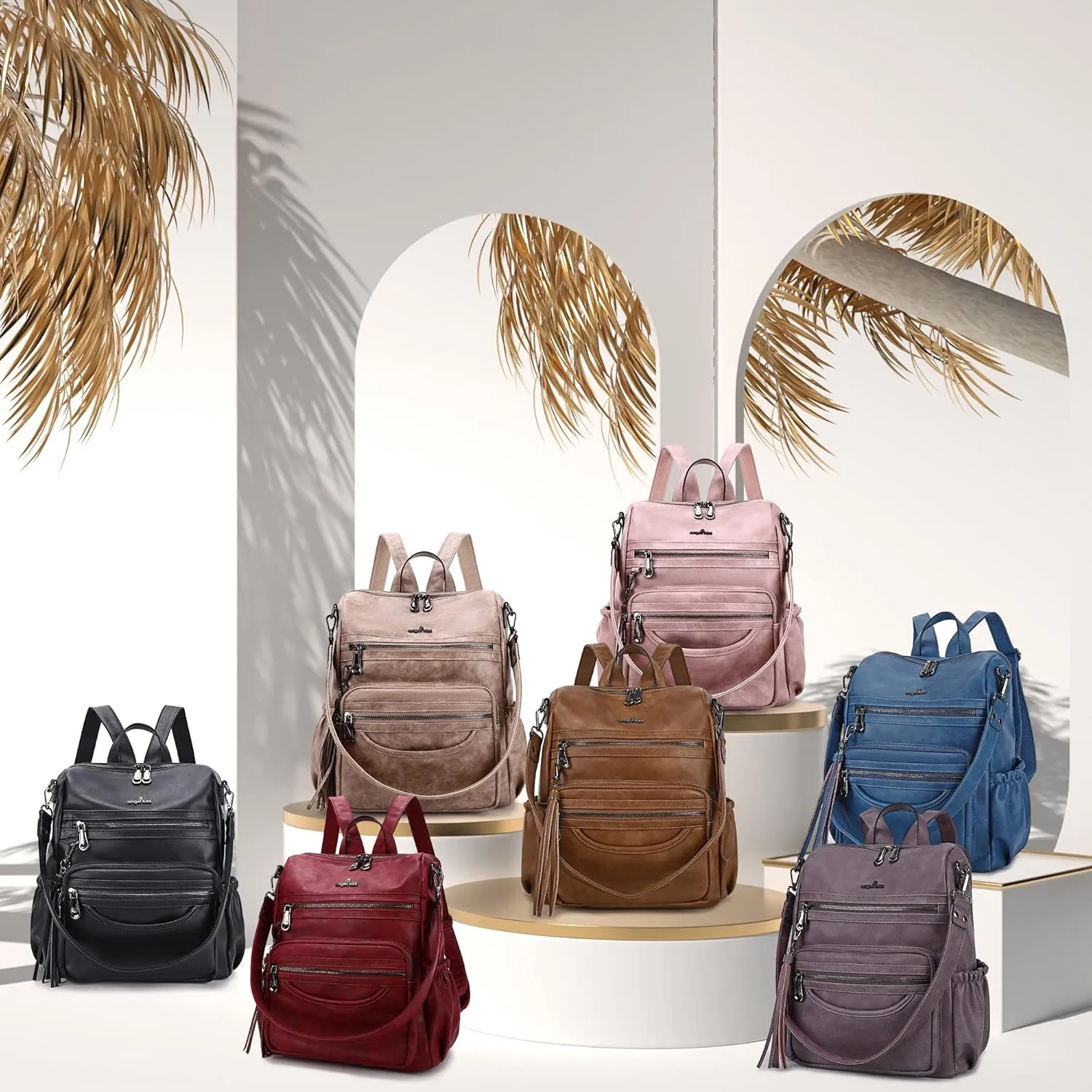 Angel Kiss Women's Backpacks & Purse - PU Leather Zipper Casual Backpacks & Shoulder Bags