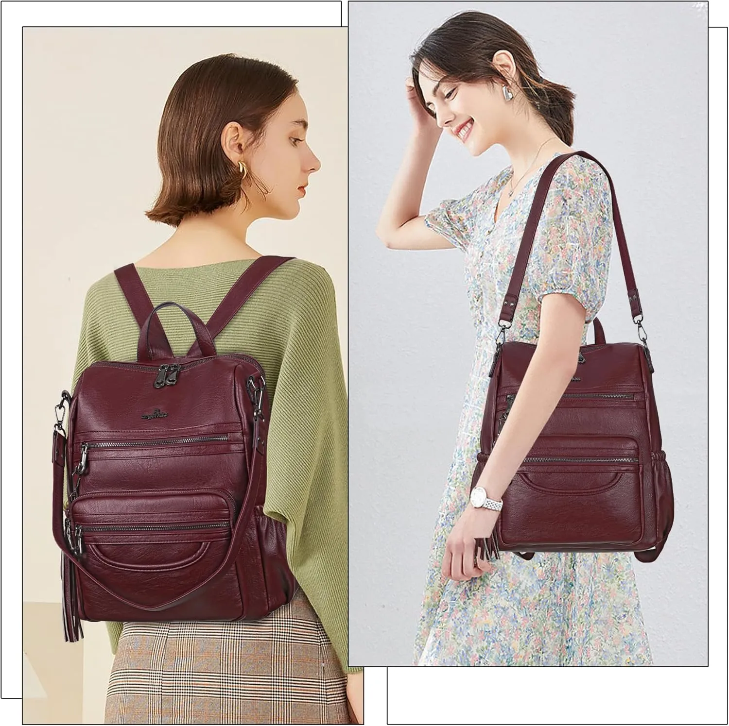 Angel Kiss Women's Backpacks & Purse - PU Leather Zipper Casual Backpacks & Shoulder Bags