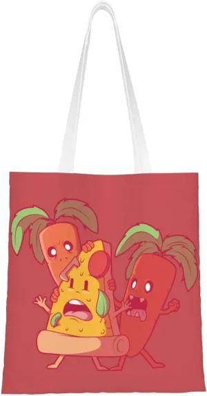 Angry Carrots Eating Pizza Tote Bag for Women Canvas Shopping Bags Reusable Large Capacity Casual Shoulder Handbags Grocery Bags DIY Gift Bags