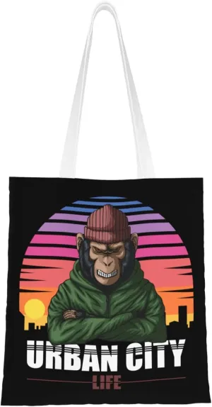 Angry City Monkey Tote Bag for Women Canvas Shopping Bags Reusable Large Capacity Casual Shoulder Handbags Grocery Bags DIY Gift Bags