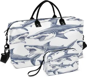 Angry Shark Travel Duffle Bag for Men Women Gym Bag with Storage Bag Weekender Bag Carry on Bags for Travel Trip Gym Yoga
